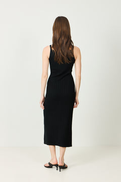 Fine Knit Cable Knit Dress - Black