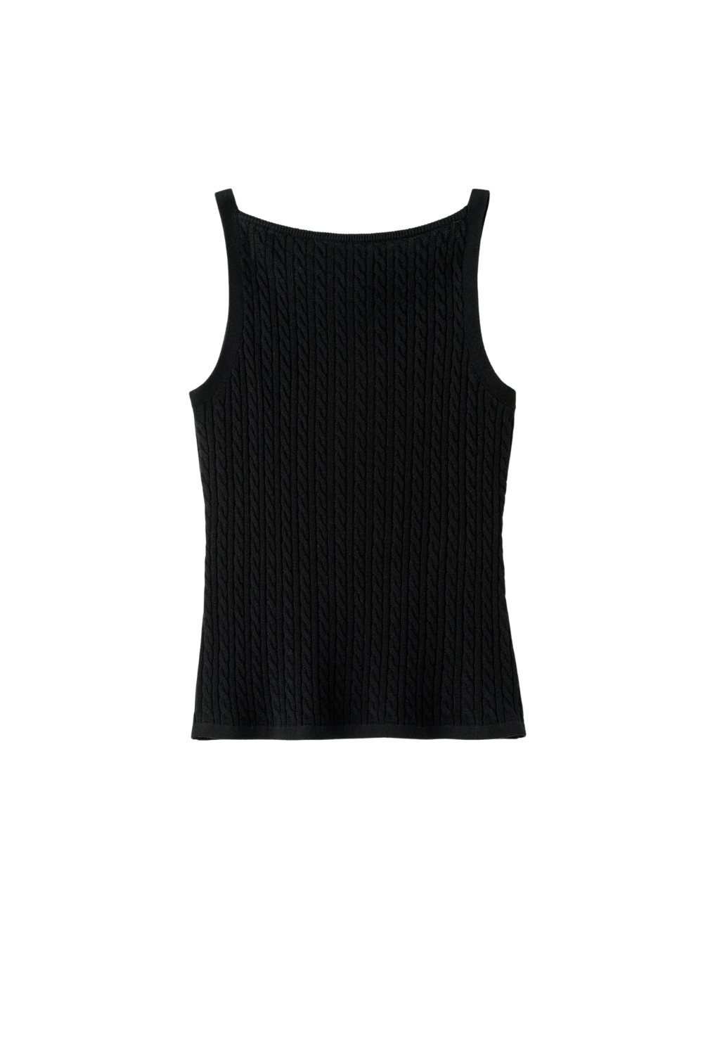 Fine Knit Cable Knit Singlet - Black