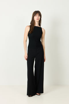 Fine Knit Cable Knit Singlet - Black