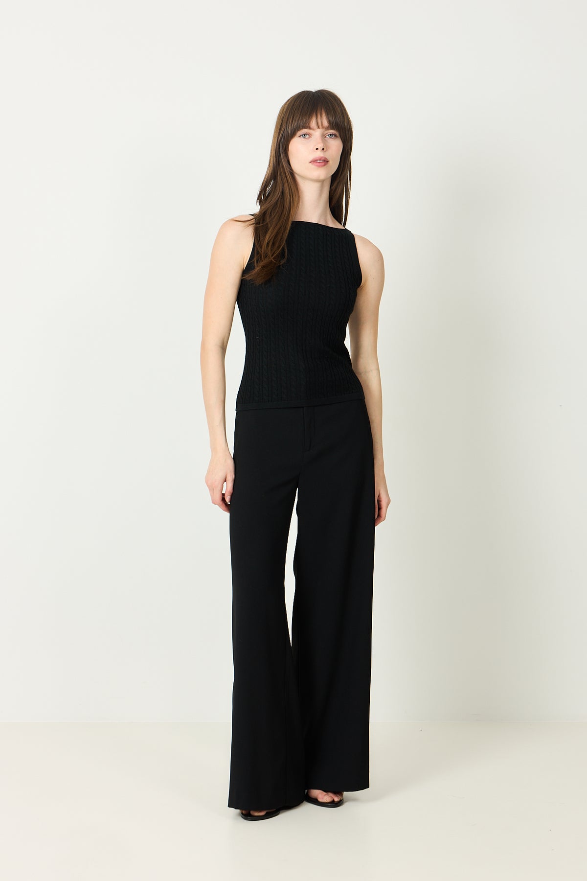 Fine Knit Cable Knit Singlet - Black