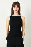 Fine Knit Cable Knit Singlet - Black