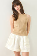 Fine Knit Cable Knit Singlet - Camel
