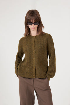 Lulu New Ls Knit Cable Cardigan - Fir Green Melange