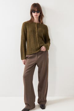 Lulu New Ls Knit Cable Cardigan - Fir Green Melange