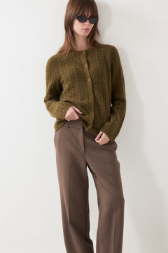Lulu New Ls Knit Cable Cardigan - Fir Green Melange