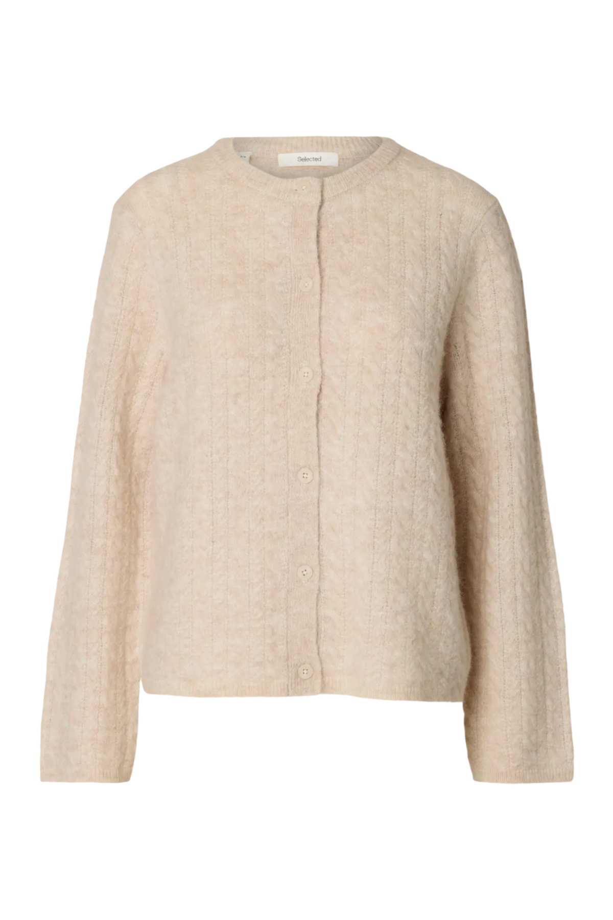 Lulu New Ls Stickad kabelkofta - Birch Melange