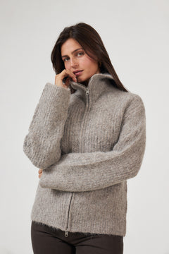 Gabriella Ls Knit Zip Cardigan - Steel Gray