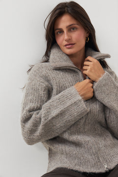 Gabriella Ls Knit Zip Cardigan - Steel Gray