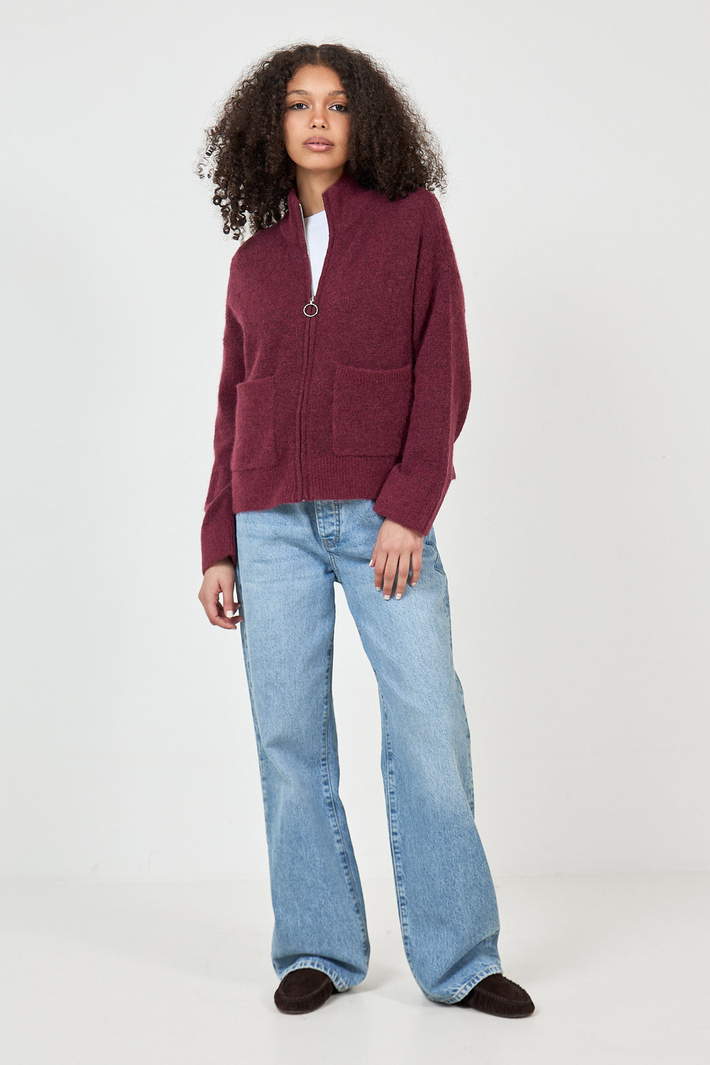 Sia Ras Ls Knit Zipper Cardigan - Tawny Port
