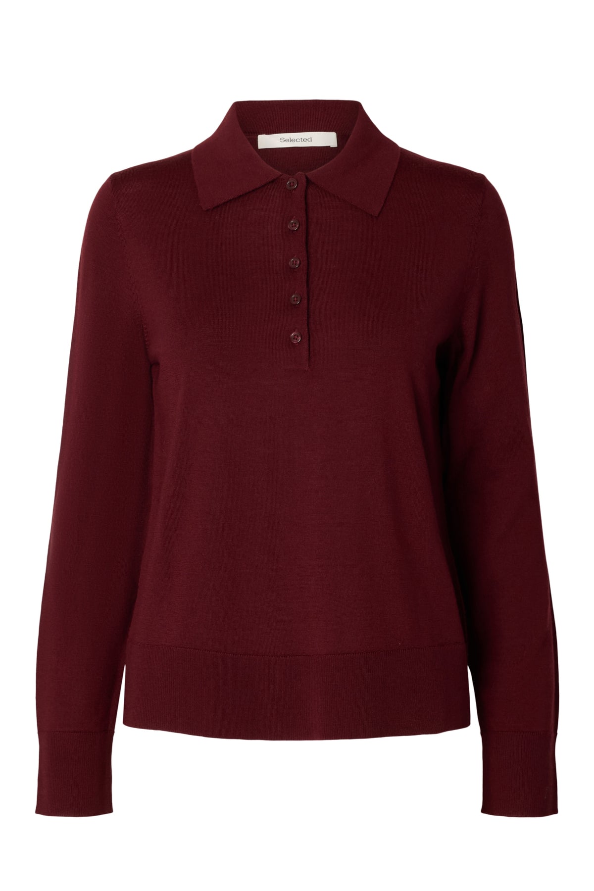 Thea Ls Knit Merino Collar Neck - Tawny Port