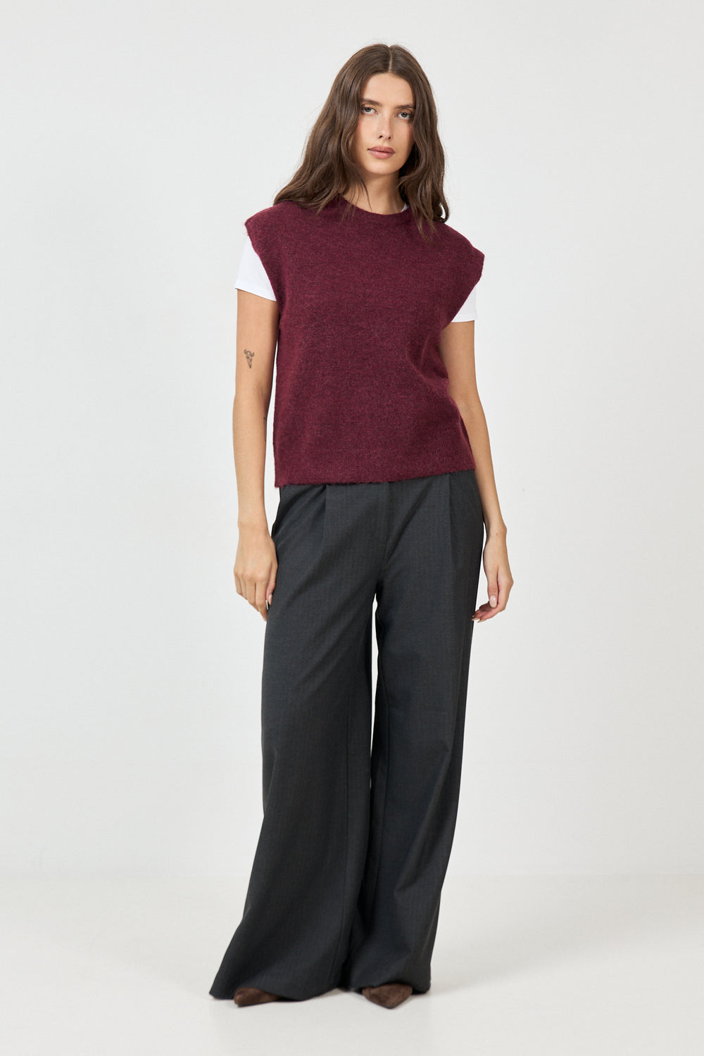 Lulu Sl Knit Vest - Tawny Port Melange