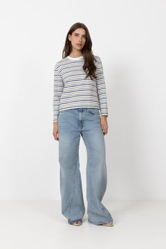 Slwessential Ls Striped Boxy Tee - Cashmere Blue Multi Stripe