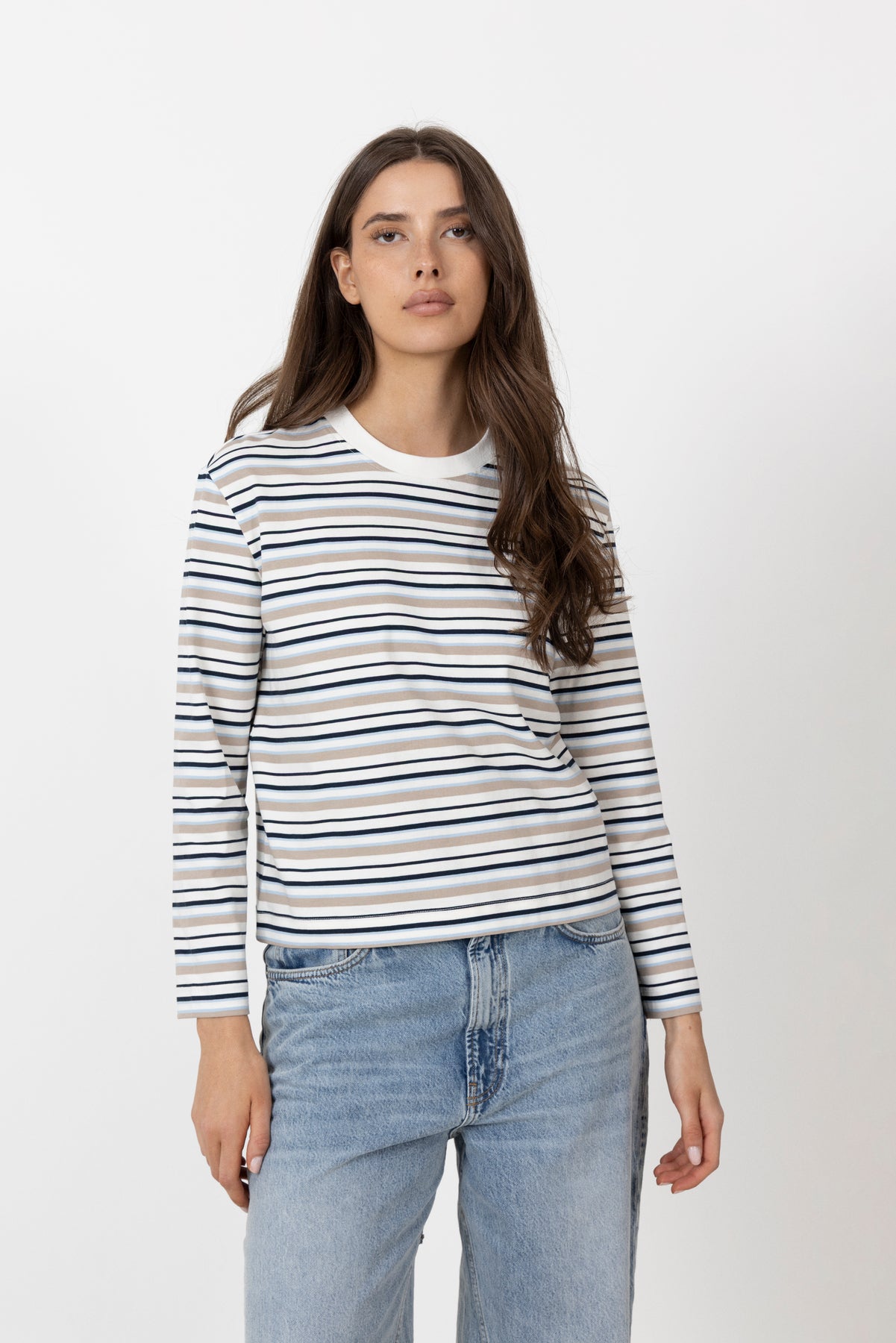 Slwessential Ls Striped Boxy Tee - Cashmere Blue Multi Stripe