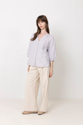 Cleo-Alberta Linen Blend Shirt - Bright White Chocolate Chip
