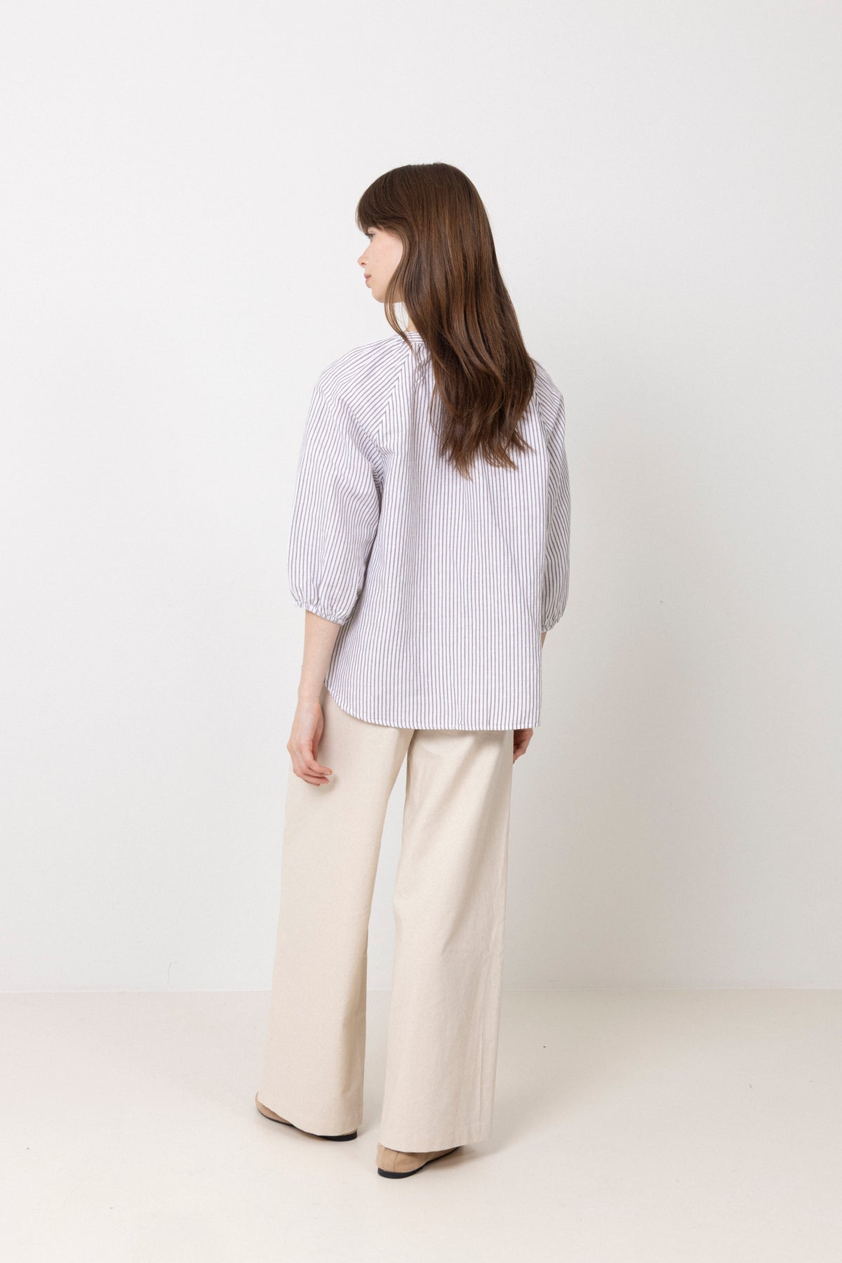 Cleo-Alberta Linen Blend Shirt - Bright White Chocolate Chip