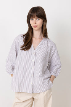 Cleo-Alberta Linen Blend Shirt - Bright White Chocolate Chip