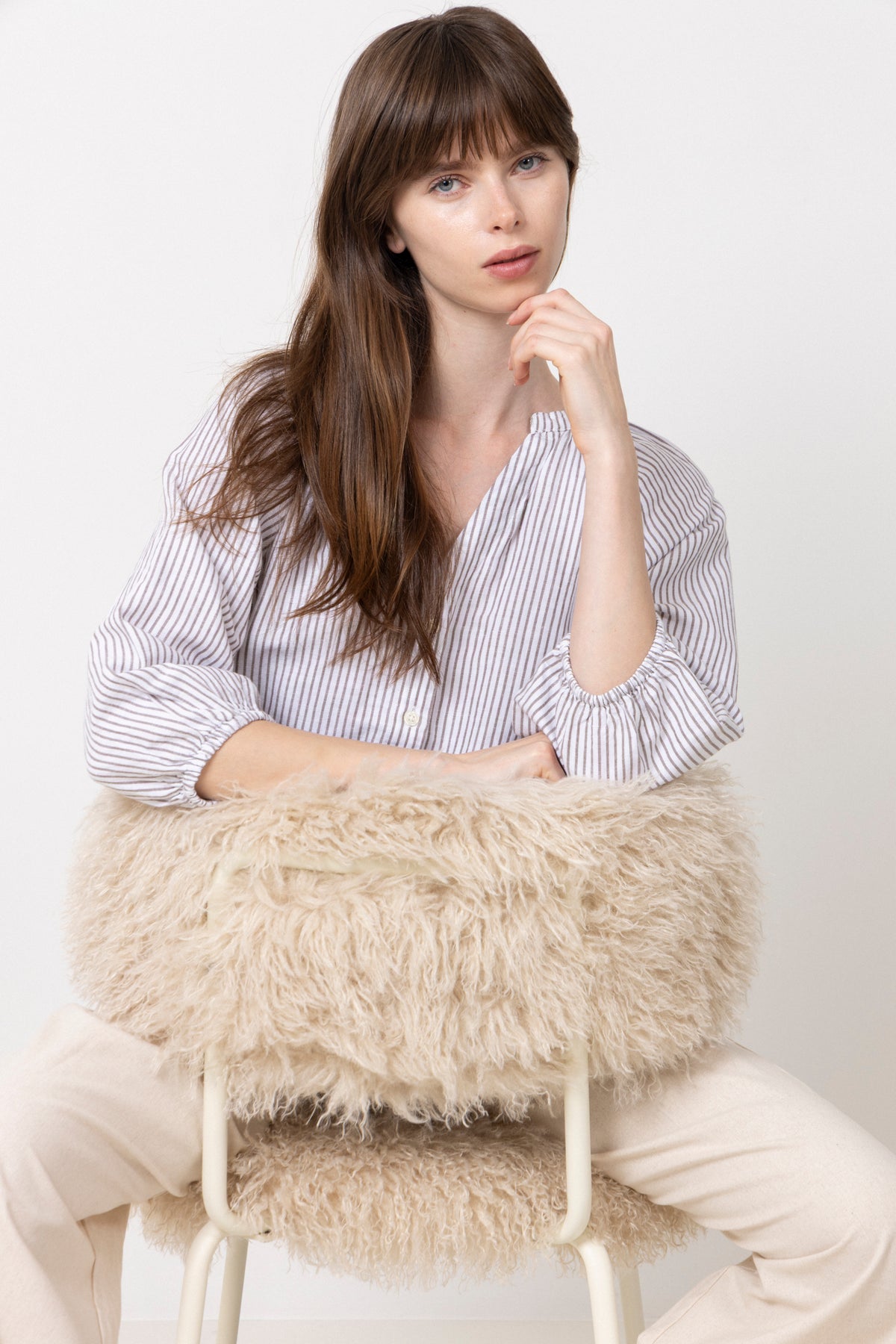Cleo-Alberta Linen Blend Shirt - Bright White Chocolate Chip