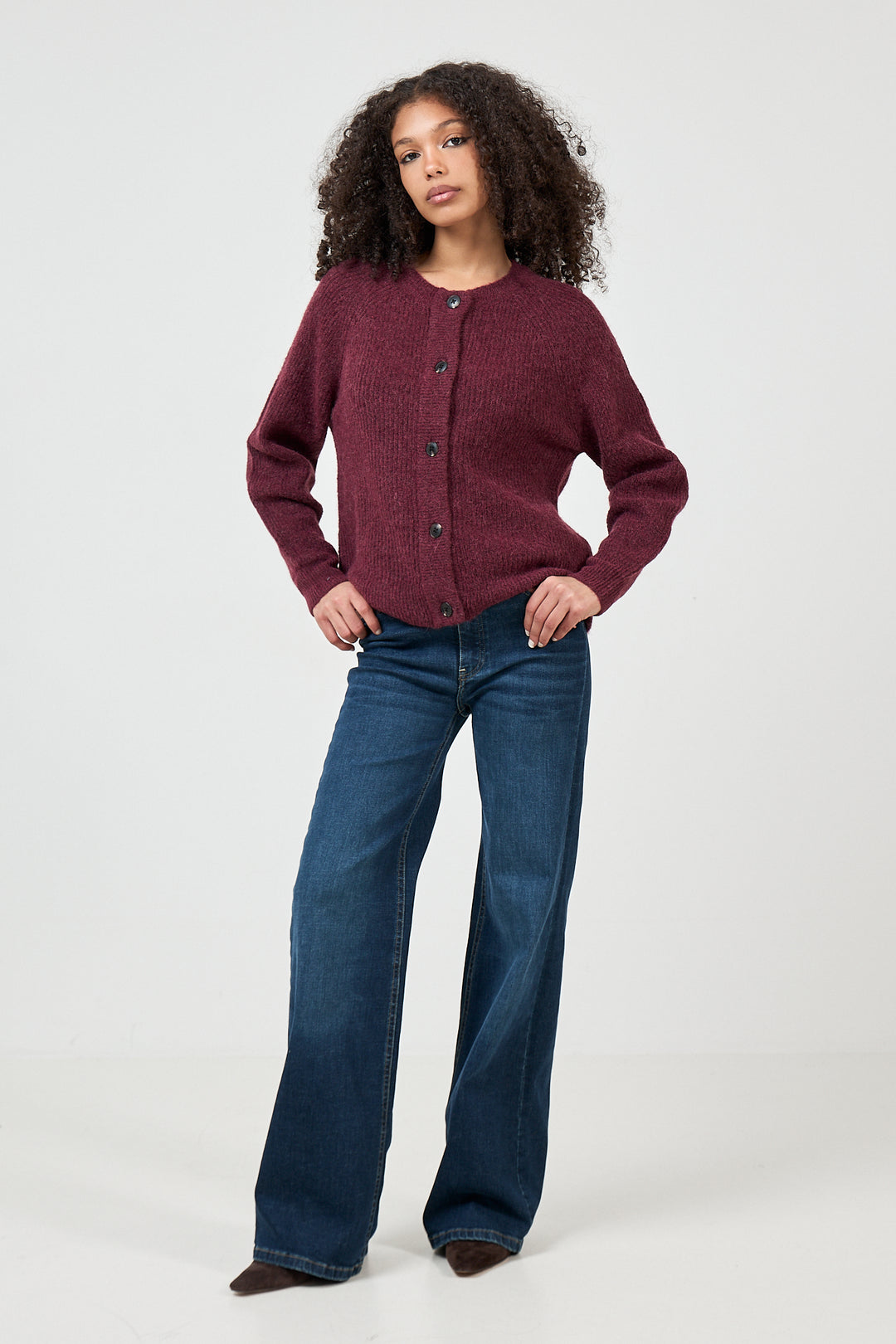 Lulu Ls Knit Short Cardigan - Tawny Port Melange