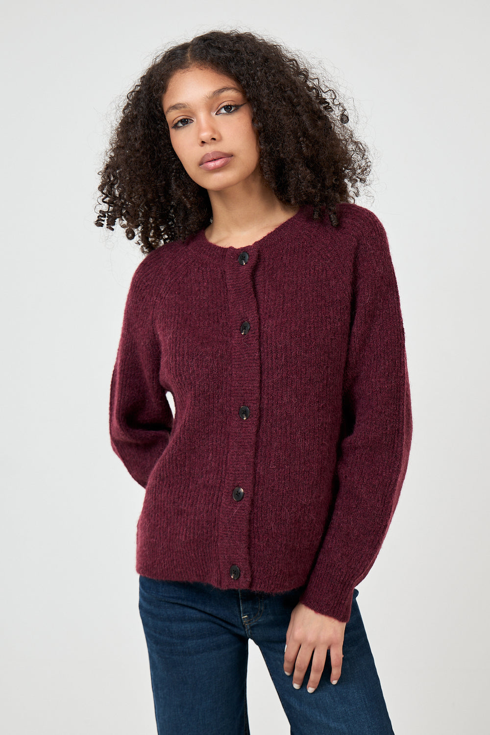 Lulu Ls Knit Short Cardigan - Tawny Port Melange