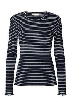 Anna Ls Crew Neck Tee Str - Dark Sapphire W Snow White Stripes