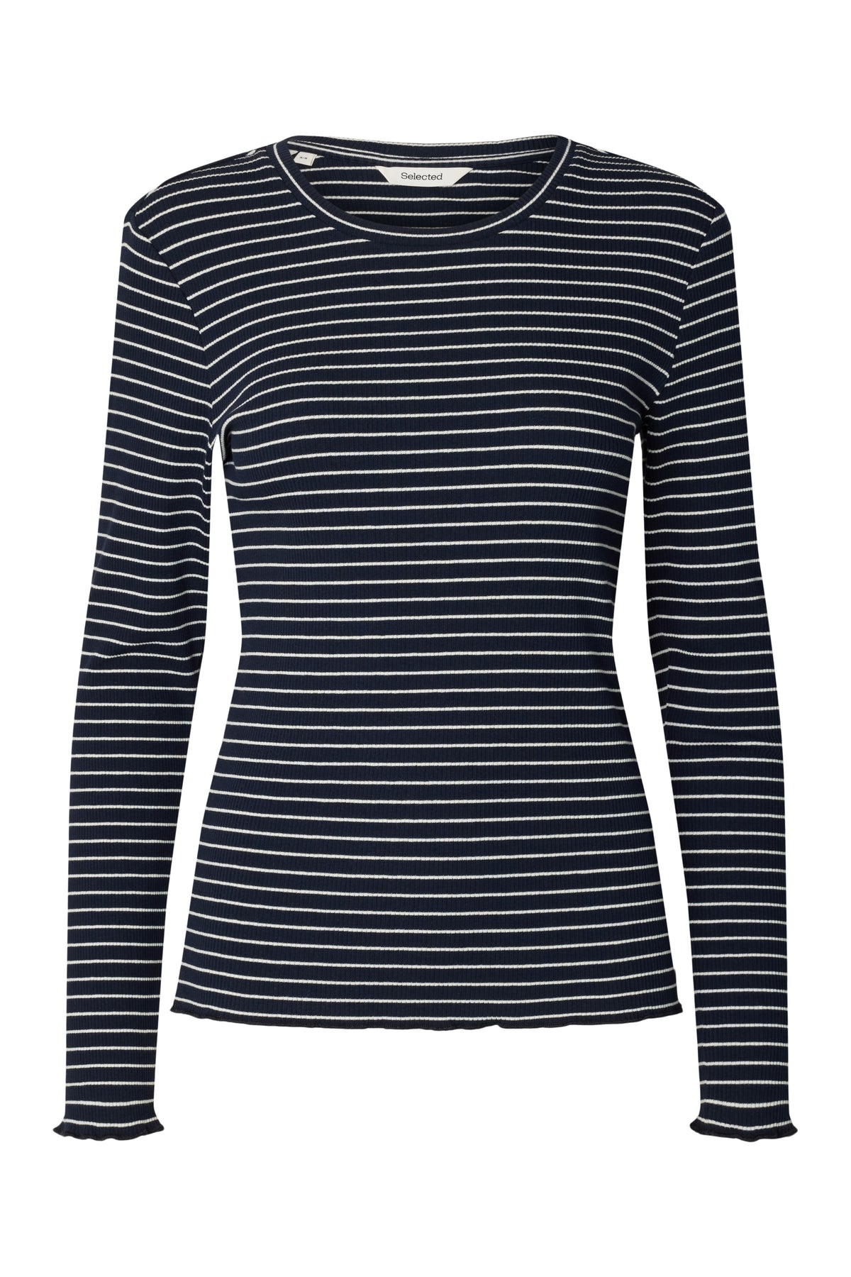 Anna Ls Crew Neck Tee Str - Dark Sapphire W Snow White Stripes