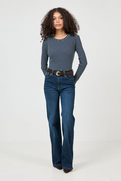 Anna Ls Crew Neck Tee Str - Dark Sapphire W Snow White Stripes