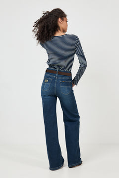 Anna Ls Crew Neck Tee Str - Dark Sapphire W Snow White Stripes