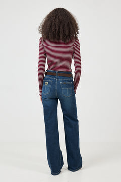 Anna Ls Crew Neck Tee Str - Tawny Port W Snow White Stripes