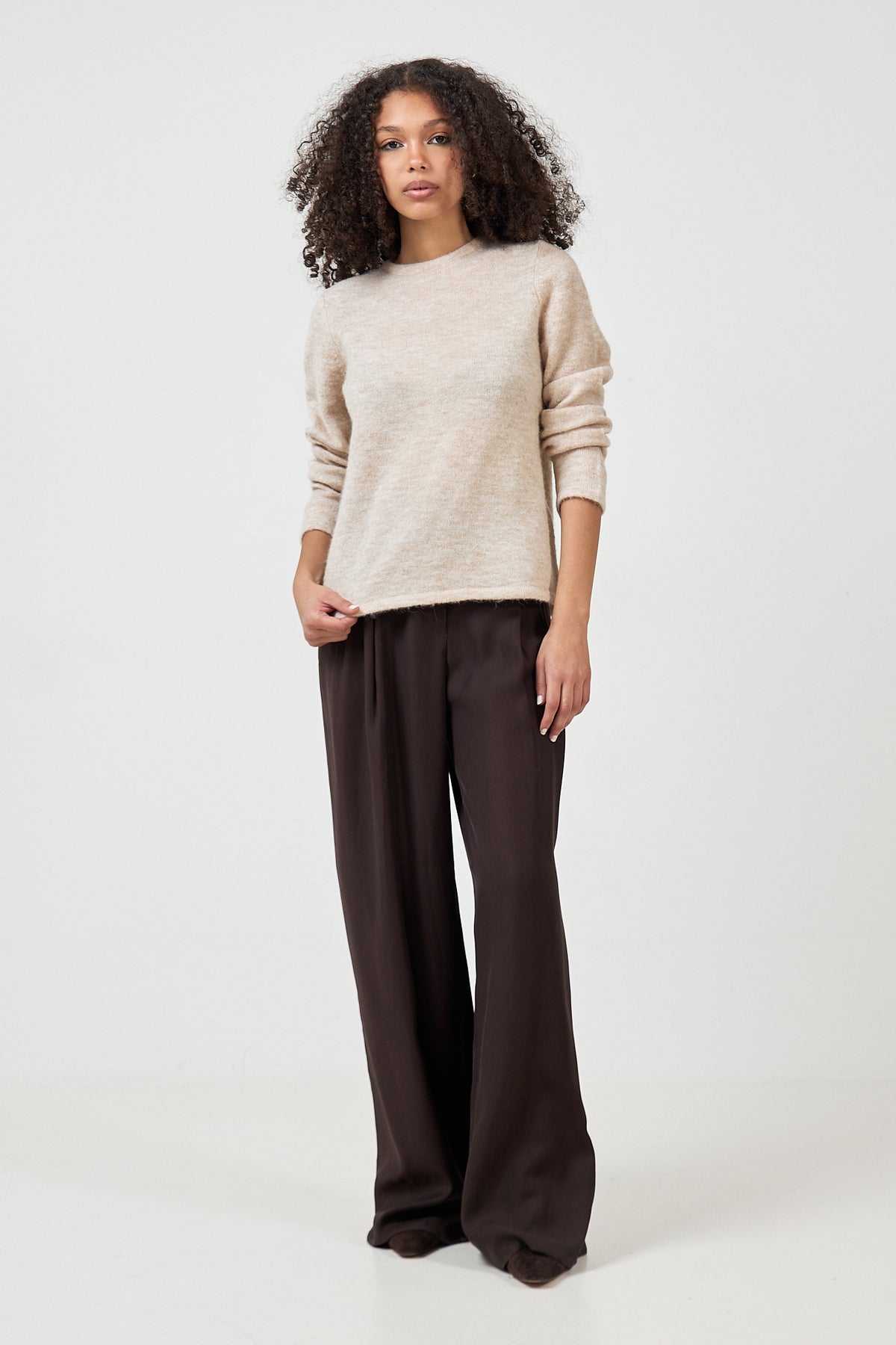 Lulu New Ls Knit O-Neck Noos - Birch Melange