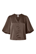 Yaspella 2/4 V-Neck Top S. Noos - Chocolate Brown