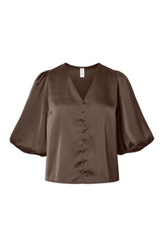 Yaspella 2/4 V-Neck Top S. Noos - Chocolate Brown