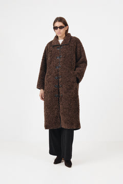 Inger Faux Shearling Coat - Dark Brown