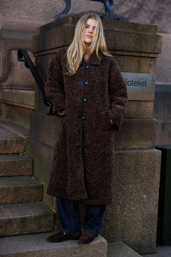 Inger Faux Shearling Coat - Dark Brown
