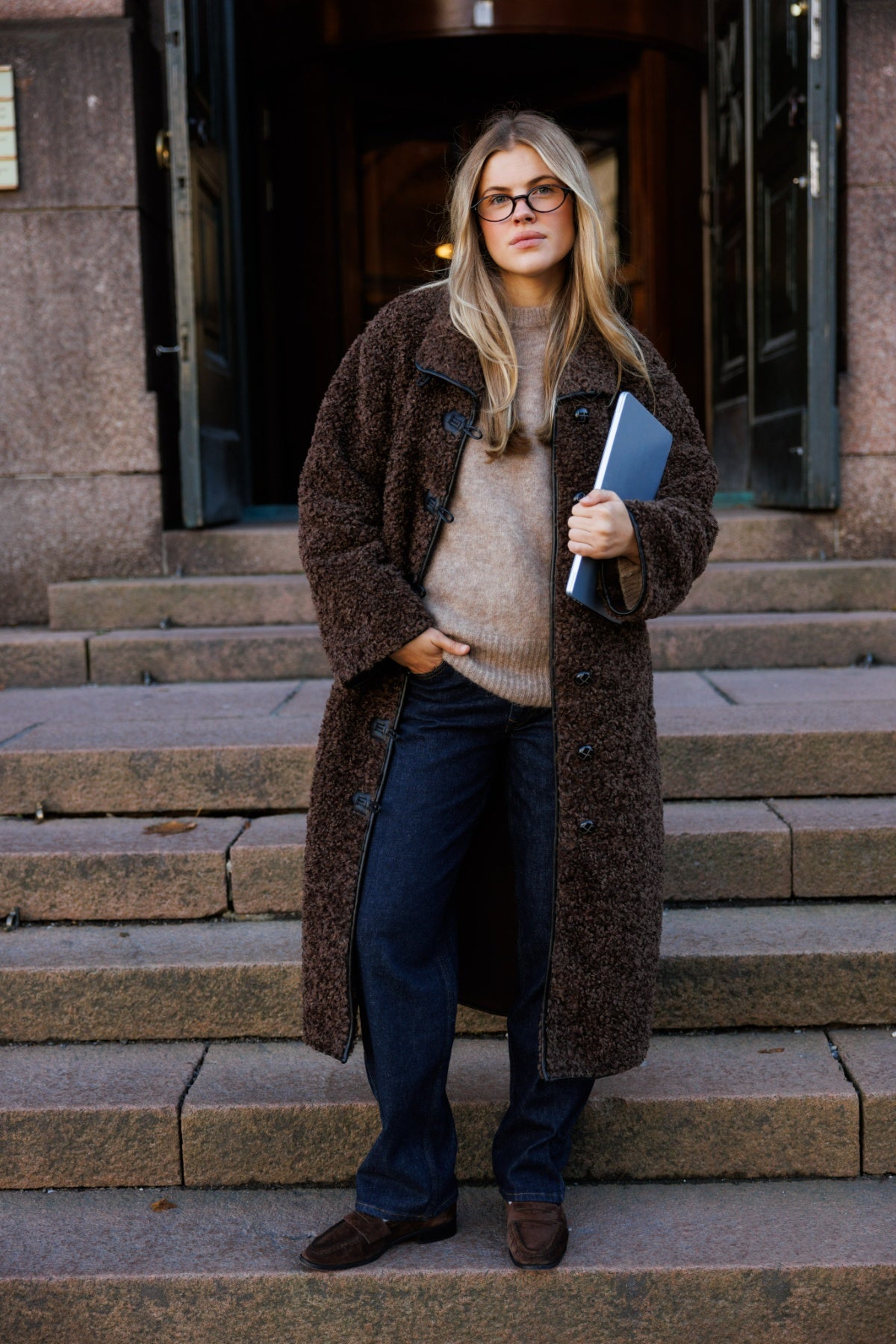 Inger Faux Shearling Coat - Dark Brown