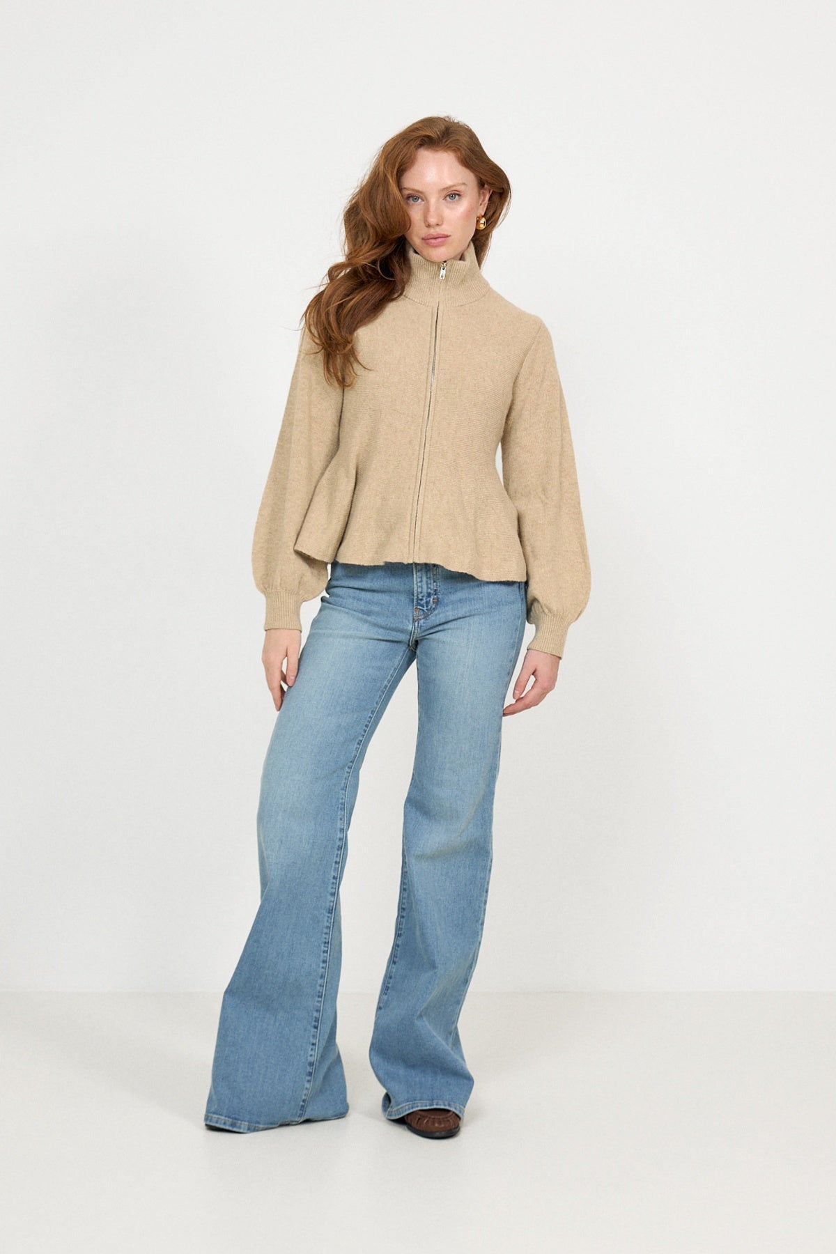Mai Wool Zip Cardigan - Beige Melange