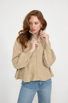 Mai Wool Zip Cardigan - Beige Melange