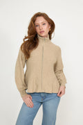 Mai Wool Zip Cardigan - Beige Melange