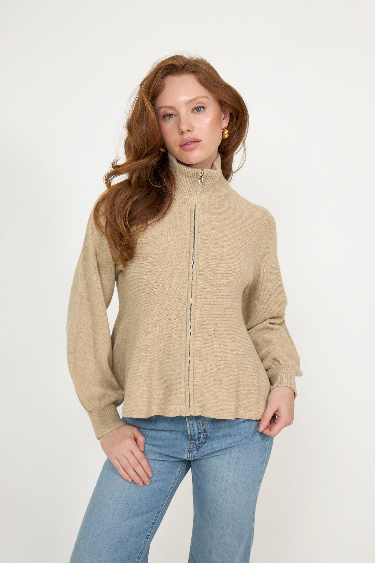 Mai Wool Zip Cardigan - Beige Melange
