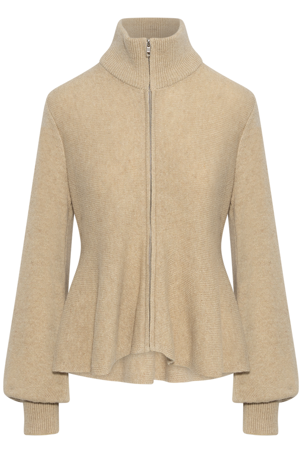 Mai Wool Zip Cardigan - Beige Melange