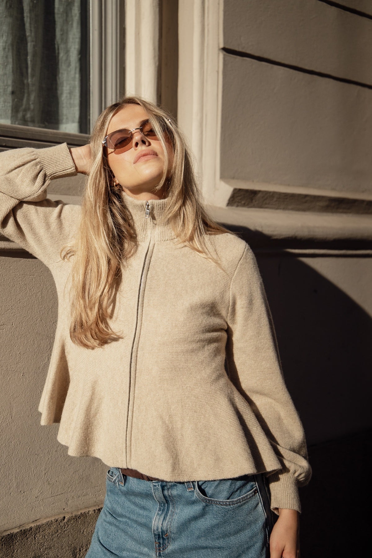 Mai Wool Zip Cardigan - Beige Melange