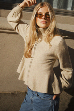 Mai Wool Zip Cardigan - Beige Melange