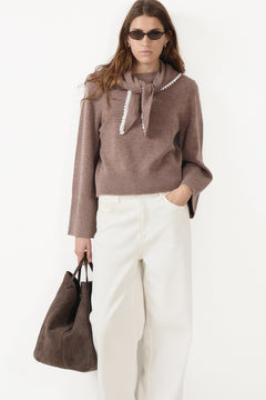 Leonora Wool Scarf Sweater - Brown Melange