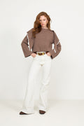 Leonora Wool Scarf Sweater - Brown Melange