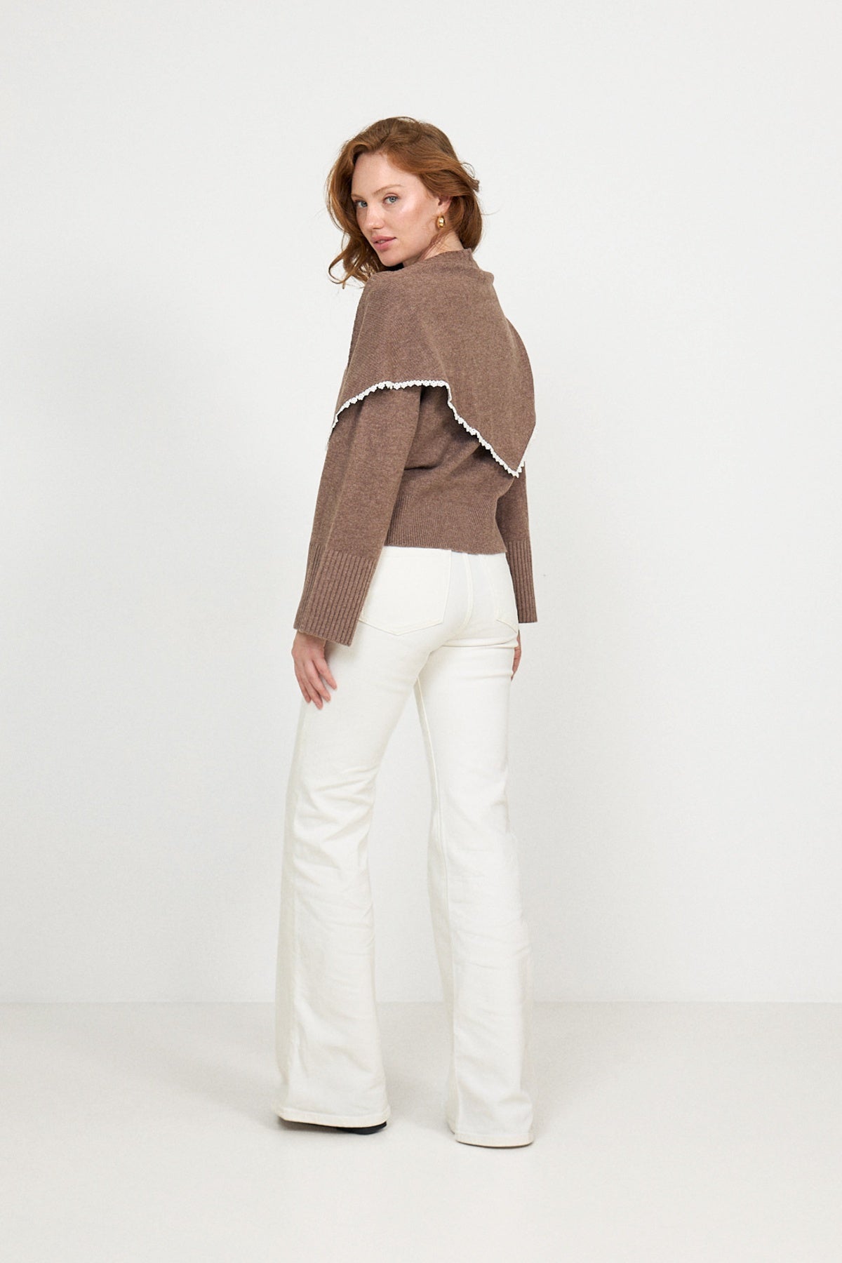Leonora Wool Scarf Sweater - Brown Melange