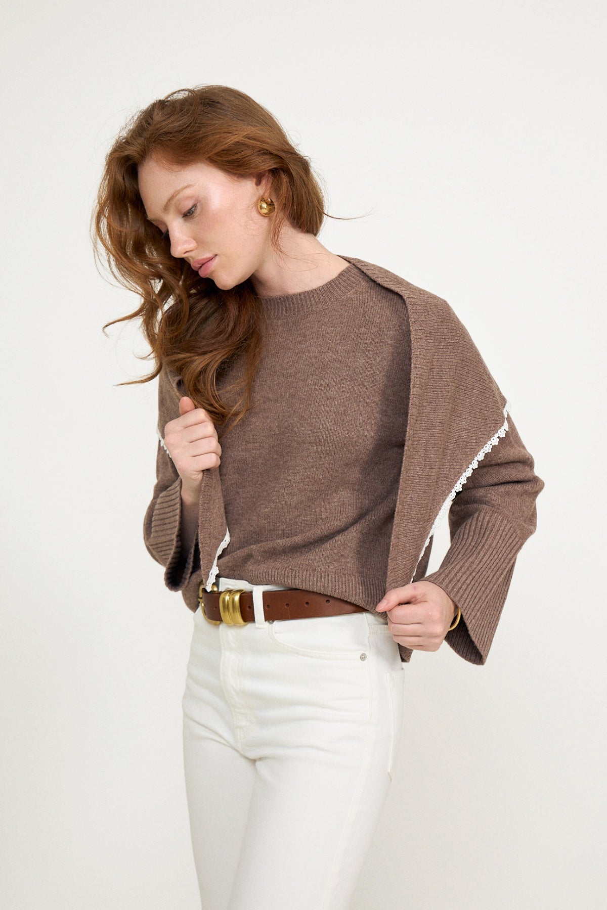 Leonora Wool Scarf Sweater - Brown Melange