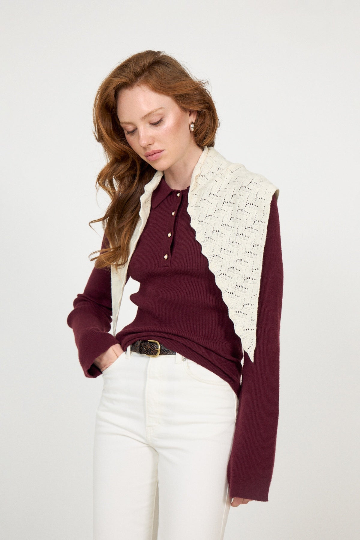 Ane Wool Pointelle Scarf - Creme