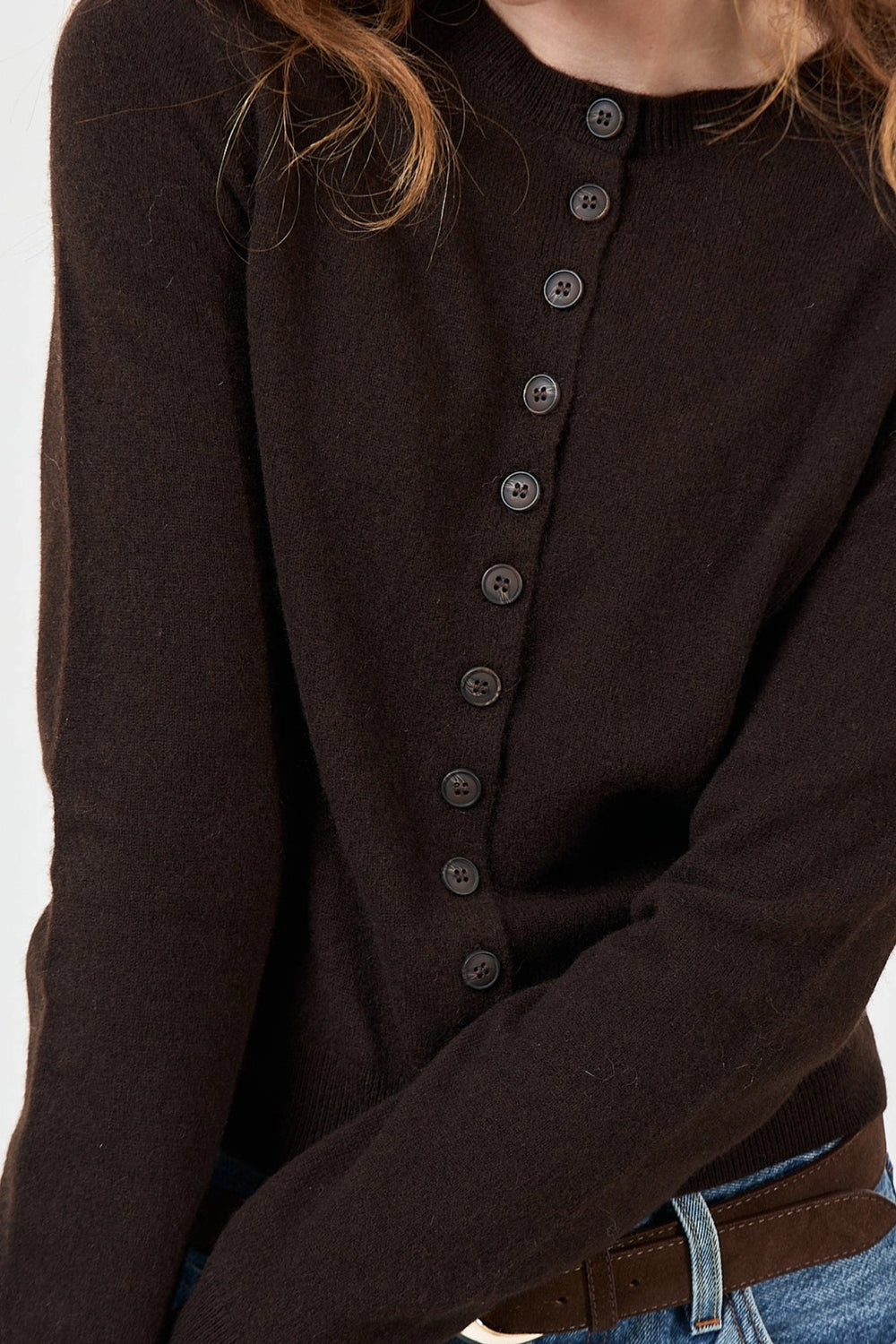 Juni Cashmere Cardigan - Dark Brown