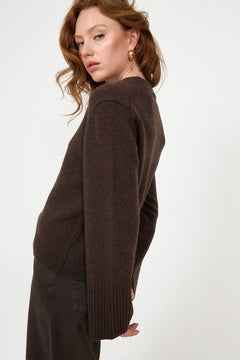 Maria Wool V-Neck Sweater - Dark Brown