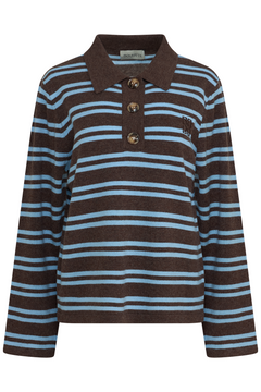 Kaja Wool Polo Sweater - Brown/Light Blue