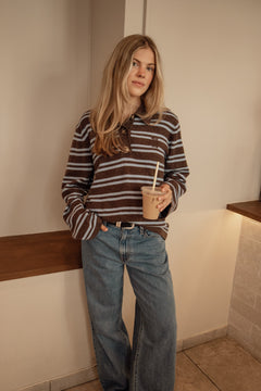 Kaja Wool Polo Sweater - Brown/Light Blue